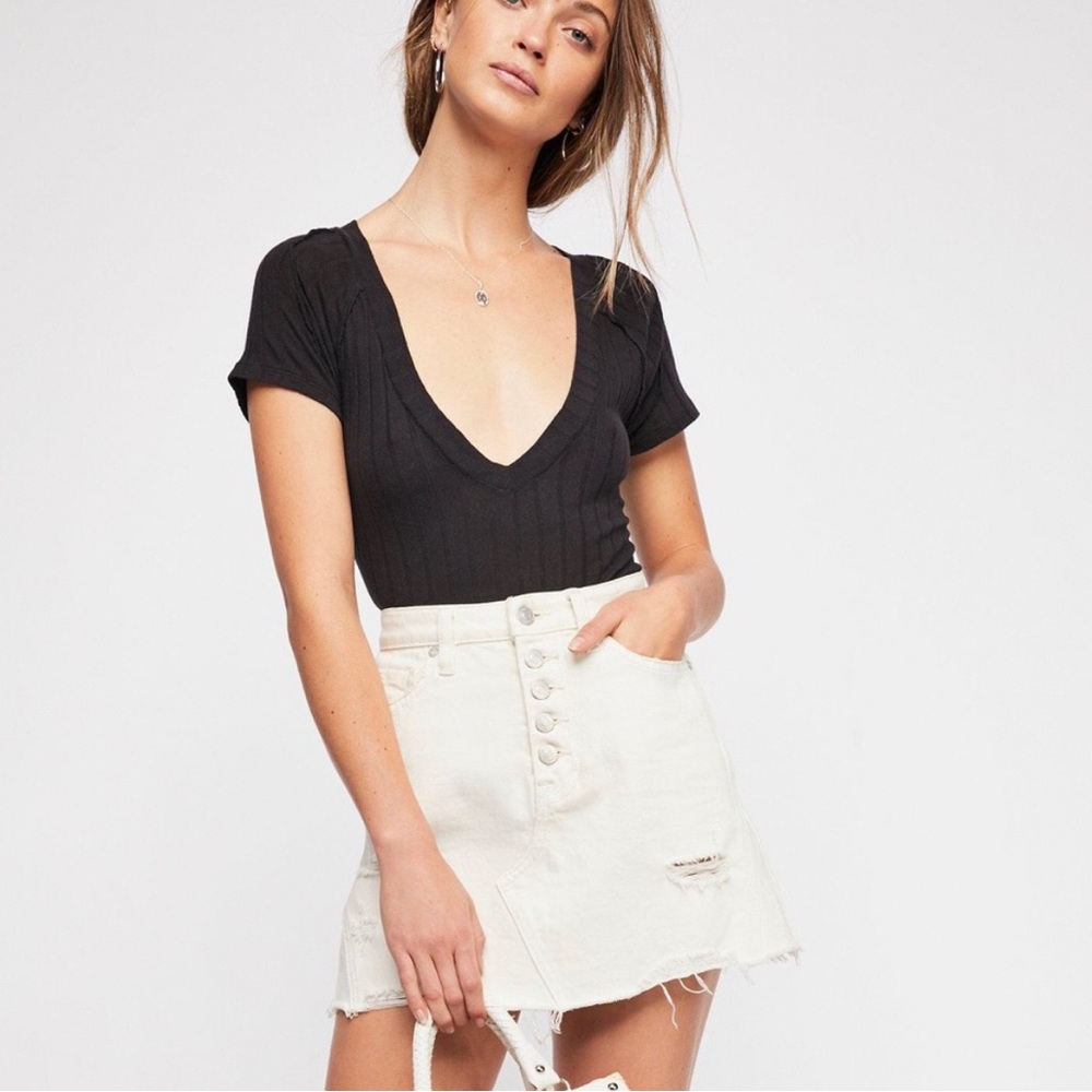 Free People Distressed Denim Skirt